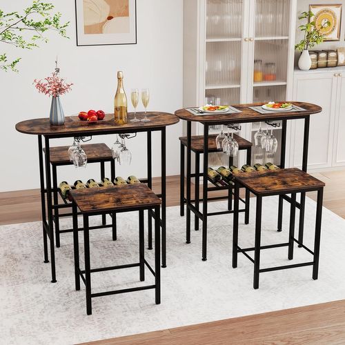 Table Cuisine Avec Tabourets, Table De Cuisine 2 Personnes, 2 Porte-bouteilles(marron Rustique)