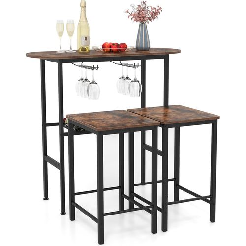 Table Cuisine Avec Tabourets, Table De Cuisine 2 Personnes, 2 Porte-bouteilles(marron Rustique)