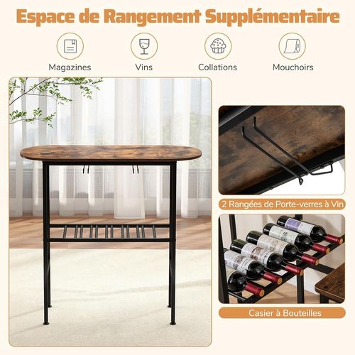 Table Cuisine Avec Tabourets, Table De Cuisine 2 Personnes, 2 Porte-bouteilles(marron Rustique)