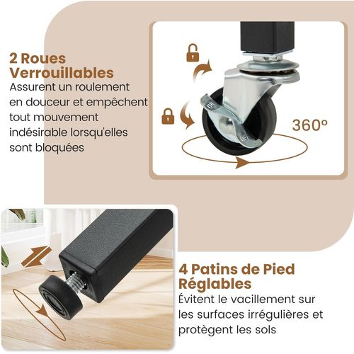 Table Pliante Cuisine Ronde, Table à Manger Extensible Sur Roulettes Pour 2-4 Personnes (noir)