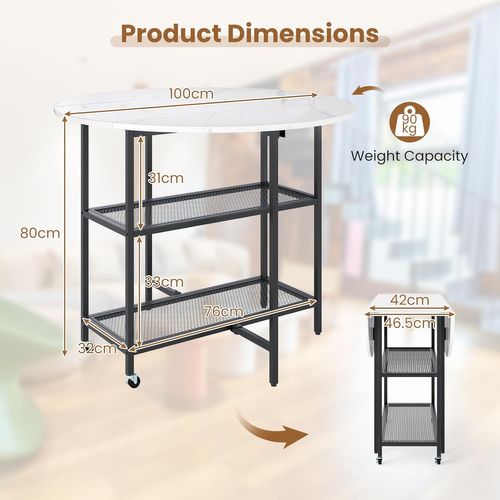 Table Pliante Cuisine Ronde, Table à Manger Extensible Sur Roulettes Pour 2-4 Personnes (blanc)