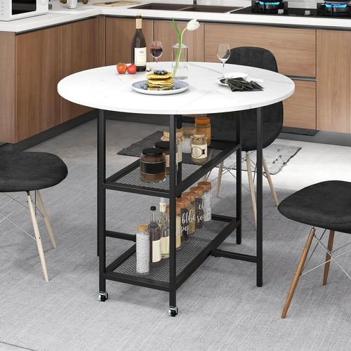 Table Pliante Cuisine Ronde, Table à Manger Extensible Sur Roulettes Pour 2-4 Personnes (blanc)