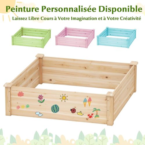 Jardinière Surélevée Carré En Bois De Sapin Base Ouverte 102 X 102 X 30 Cm, Lit De Jardin