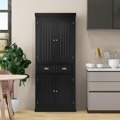Armoire Chambre 4 Portes Avec Grand Tiroir, 4 Étagères Réglables, Buffet Cuisine 183 Cm, Chambre