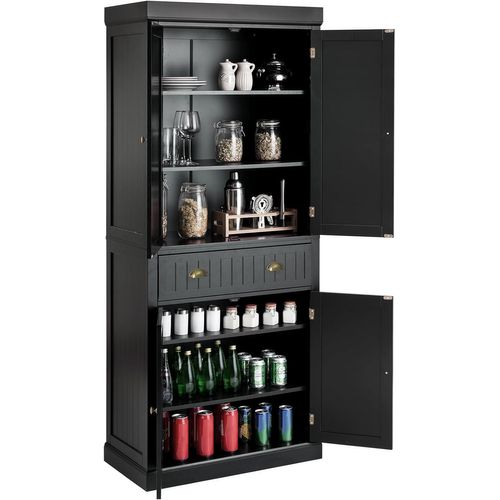 Armoire Chambre 4 Portes Avec Grand Tiroir, 4 Étagères Réglables, Buffet Cuisine 183 Cm, Chambre