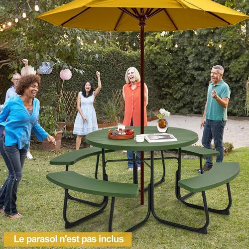 Ensemble Table De Pique-nique Avec 4 Bancs Intégrés,trou Pour Parasol, 190 X 76 Cm (vert)
