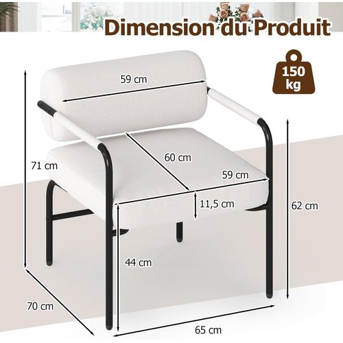 Fauteuil D'appoint Rembourré Velours Avec Dossier Cylindrique, Fauteuil De Loisirs Moderne,blanc