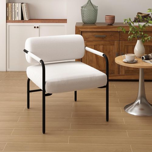 Fauteuil D'appoint Rembourré Velours Avec Dossier Cylindrique, Fauteuil De Loisirs Moderne,blanc