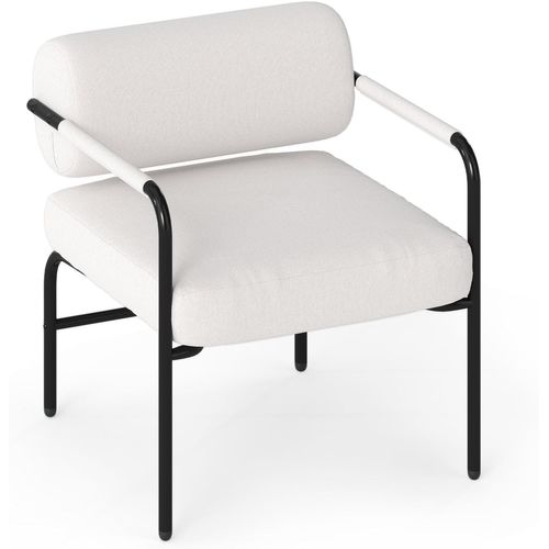Fauteuil D'appoint Rembourré Velours Avec Dossier Cylindrique, Fauteuil De Loisirs Moderne,blanc