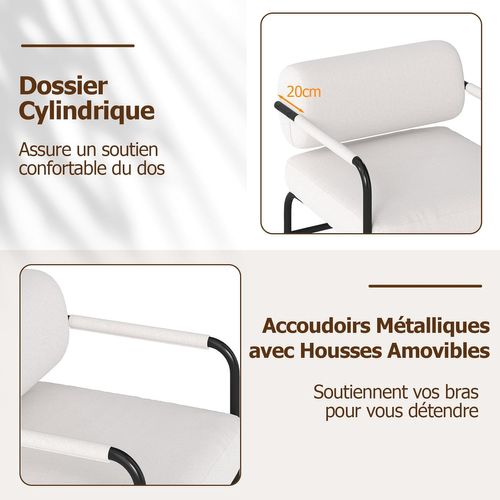 Fauteuil D'appoint Rembourré Velours Avec Dossier Cylindrique, Fauteuil De Loisirs Moderne,blanc