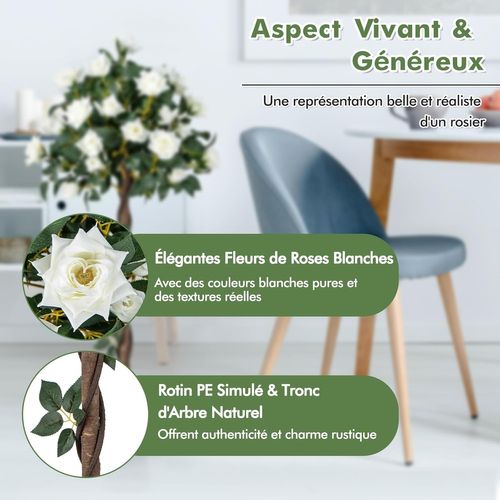 Plante Artificielle De 120 Cm En Pot, Fausse Fleurs Avec Pot De Pépinière Roses Blanches