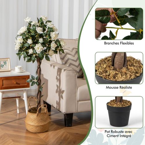 Plante Artificielle De 120 Cm En Pot, Fausse Fleurs Avec Pot De Pépinière Roses Blanches