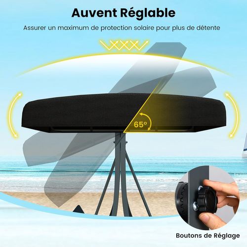 Balancelle Jardin 3 Places Toit Réglable Métal Rotin ,charge 450kg, 118 X 192 X 165cm,noir