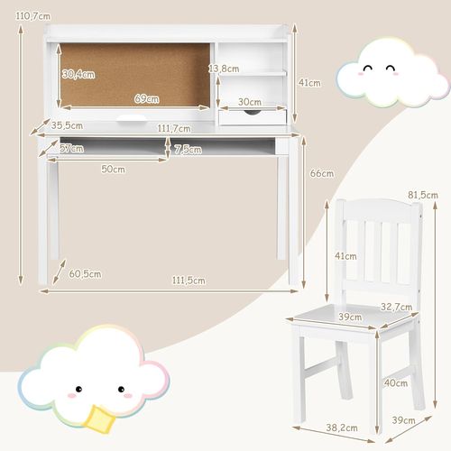 Chaise et Tableau D'affichage En Liège,en Bois Avec Étagère Réglable et 3 Tiroirs