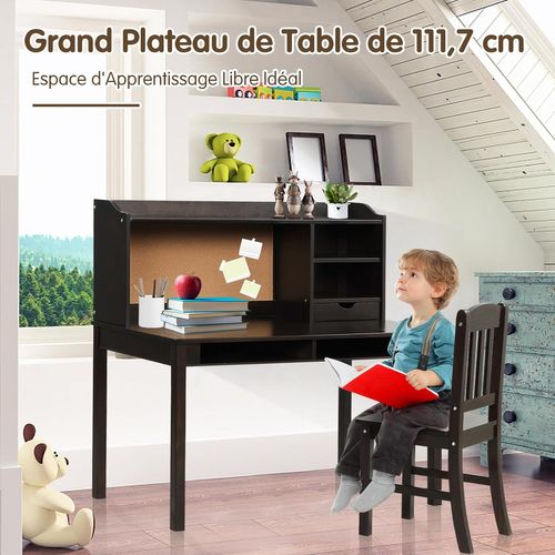 Bureau Chaise et Tableau D'affichage En Liège, En Bois Avec Étagère Réglable et 3 Tiroirs,Noir