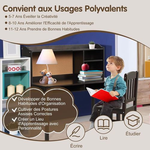 Bureau Chaise et Tableau D'affichage En Liège, En Bois Avec Étagère Réglable et 3 Tiroirs,Noir