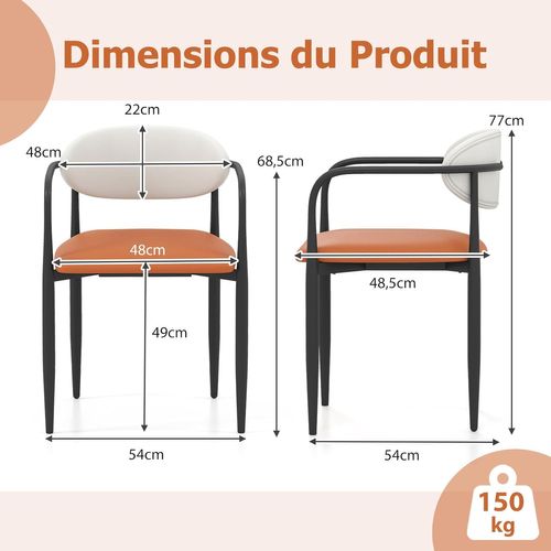 Lot De 2 Chaises De Salle à Manger Modernes, Chaises De Cuisine En Similicuir Avec Siège Rembourré