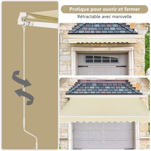 Store Banne De Manuel Rétractable De 4 X 2,5m, Résistant Aux Uv, Cadre En Aluminium (beige)