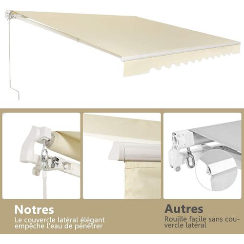 Store Banne De Manuel Rétractable De 4 X 2,5m, Résistant Aux Uv, Cadre En Aluminium (beige)