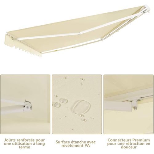 Store Banne De Manuel Rétractable De 4 X 2,5m, Résistant Aux Uv, Cadre En Aluminium (beige)