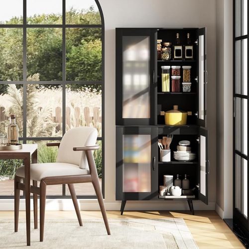 Meuble Vitrine Sur Pieds 178 Cm,armoire Vitrine Salon 4 Portes,étagère Réglable,bibliothèque(noir)