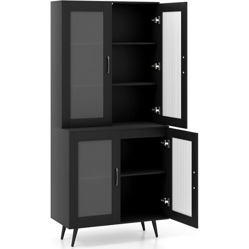 Meuble Vitrine Sur Pieds 178 Cm,armoire Vitrine Salon 4 Portes,étagère Réglable,bibliothèque(noir)