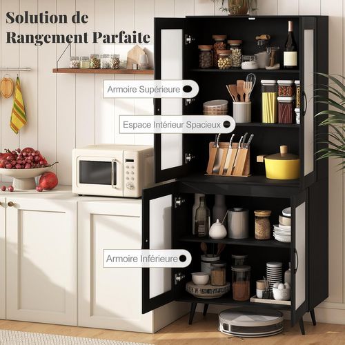 Meuble Vitrine Sur Pieds 178 Cm,armoire Vitrine Salon 4 Portes,étagère Réglable,bibliothèque(noir)