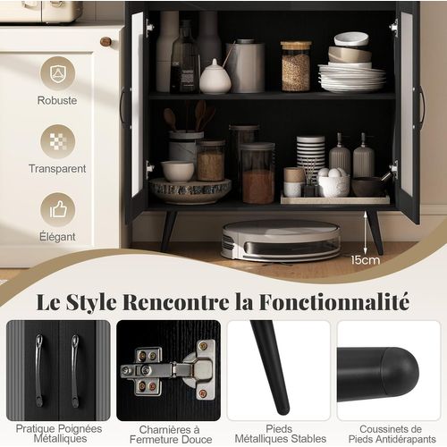 Meuble Vitrine Sur Pieds 178 Cm,armoire Vitrine Salon 4 Portes,étagère Réglable,bibliothèque(noir)