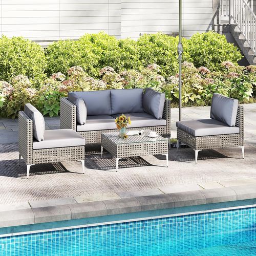 Ensemble De Meubles D'extérieur 5 Pièces En Osier Charge 180kg, Salon De Jardin,gris
