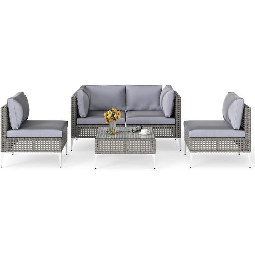 Ensemble De Meubles D'extérieur 5 Pièces En Osier Charge 180kg, Salon De Jardin,gris