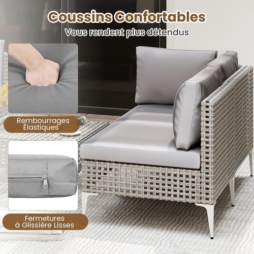 Ensemble De Meubles D'extérieur 5 Pièces En Osier Charge 180kg, Salon De Jardin,gris