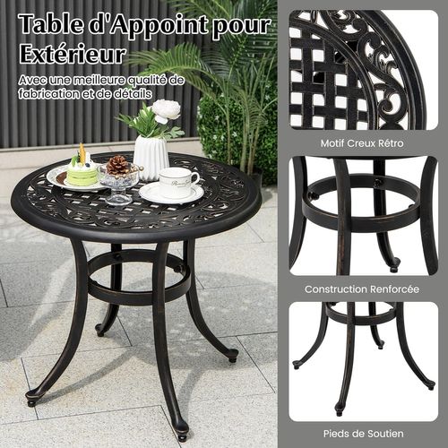 Table De Jardin Ronde 60 Cm En Fonte D'aluminium Avec Repose-pieds Réglables, Noir