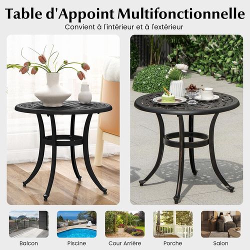 Table De Jardin Ronde 60 Cm En Fonte D'aluminium Avec Repose-pieds Réglables, Noir
