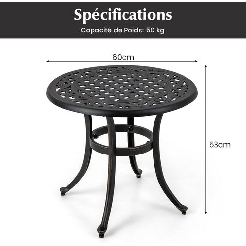 Table De Jardin Ronde 60 Cm En Fonte D'aluminium Avec Repose-pieds Réglables, Noir