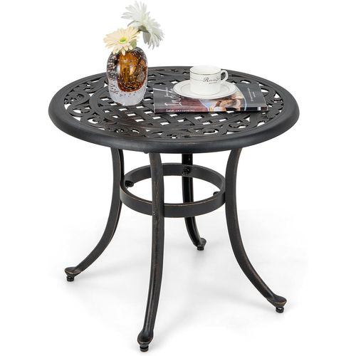 Table De Jardin Ronde 60 Cm En Fonte D'aluminium Avec Repose-pieds Réglables, Noir