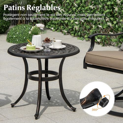 Table De Jardin Ronde 60 Cm En Fonte D'aluminium Avec Repose-pieds Réglables, Noir