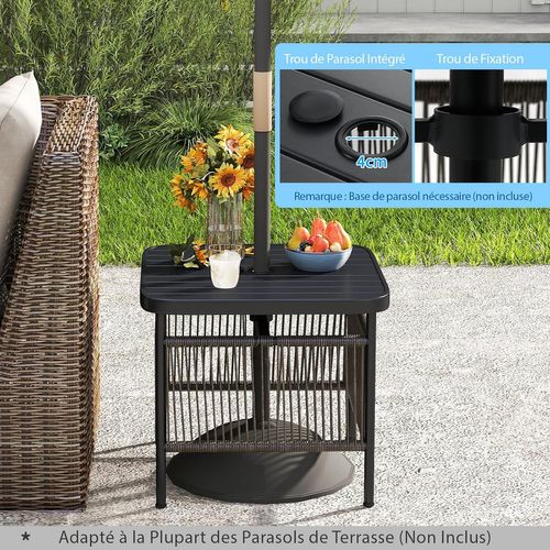 Pied De Parasol Table Base 2 En 1 Avec Trou 4 Cm, Étagère De Rangement (56 X 56 X 49 Cm)