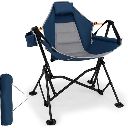 Chaise Pliante Camping à Bascule, Dossier Réglable, Porte-gobelet, Appuie-tête (bleu)