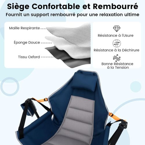 Chaise Pliante Camping à Bascule, Dossier Réglable, Porte-gobelet, Appuie-tête (bleu)