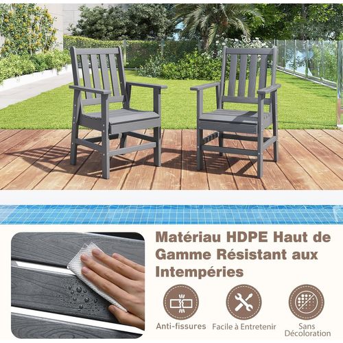 Chaide De Jardin Exterieur, Hdpe, Dossier Incurvé, Texture Boisée, 61,5 X 61 X 95 Cm (gris)