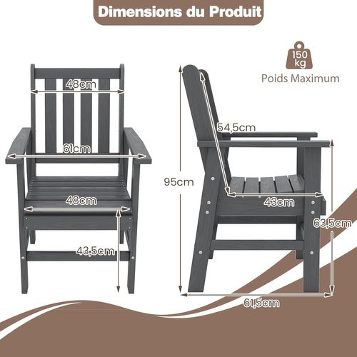 Chaide De Jardin Exterieur, Hdpe, Dossier Incurvé, Texture Boisée, 61,5 X 61 X 95 Cm (gris)