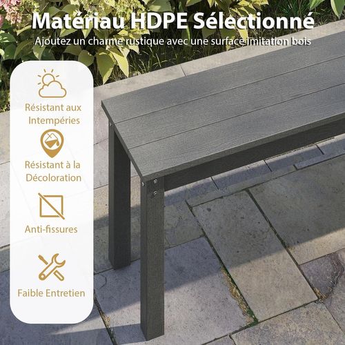 Banc Exterieur Jardin Pour 2-3 Personnes, Surface En Grain De Bois, 140 × 35 × 45 Cm (gris)