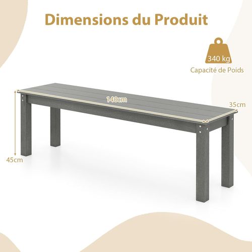 Banc Exterieur Jardin Pour 2-3 Personnes, Surface En Grain De Bois, 140 × 35 × 45 Cm (gris)