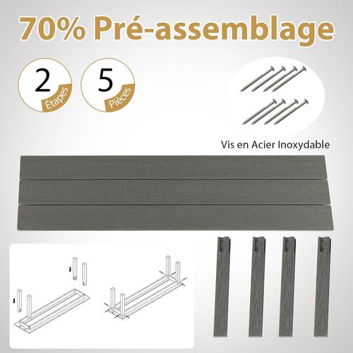 Banc Exterieur Jardin Pour 2-3 Personnes, Surface En Grain De Bois, 140 × 35 × 45 Cm (gris)