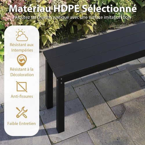 Banc Exterieur Jardin Pour 2-3 Personnes, Surface En Grain De Bois, 140 × 35 × 45 Cm (noir)