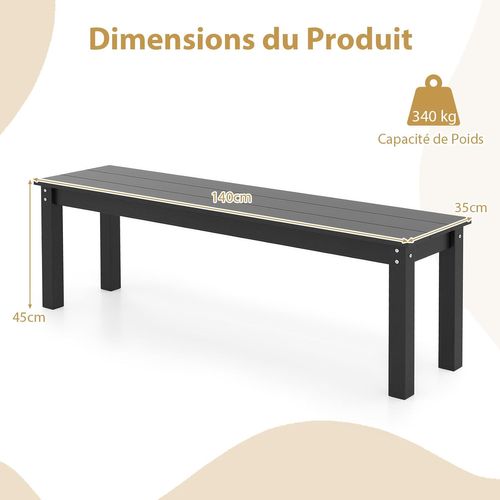 Banc Exterieur Jardin Pour 2-3 Personnes, Surface En Grain De Bois, 140 × 35 × 45 Cm (noir)