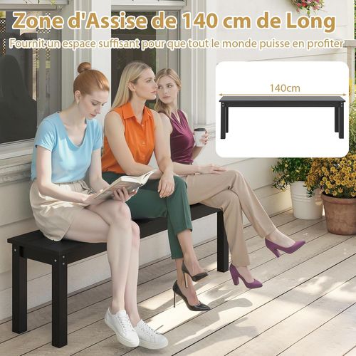 Banc Exterieur Jardin Pour 2-3 Personnes, Surface En Grain De Bois, 140 × 35 × 45 Cm (noir)