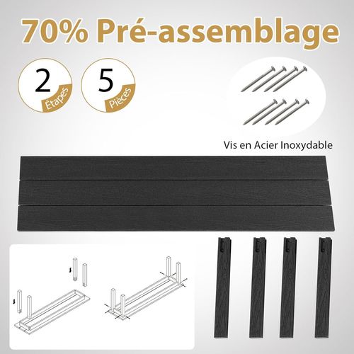 Banc Exterieur Jardin Pour 2-3 Personnes, Surface En Grain De Bois, 140 × 35 × 45 Cm (noir)