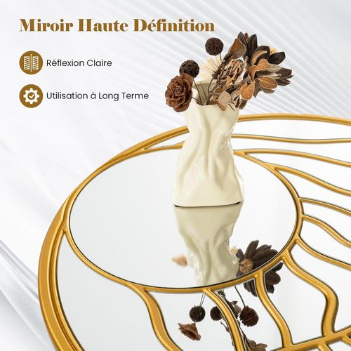 Miroir Mural Rond Ø80 Cm, Cadre Irrégulier, 2 Crochets, Vis D'expansion Incluses, Doré