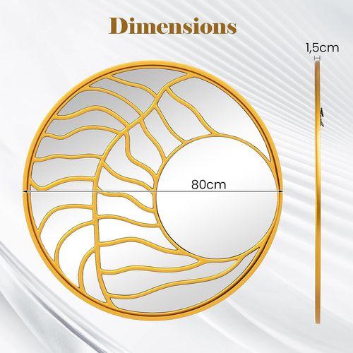 Miroir Mural Rond Ø80 Cm, Cadre Irrégulier, 2 Crochets, Vis D'expansion Incluses, Doré